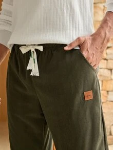 Mercer Haus 1pc Men's Outdoor Casual Corduroy Pants, Comfortable Breathable Loose Straight Leg Trousers, Fashionable For Spring & Autumn - Army Green - View 7