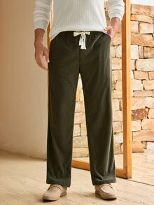Mercer Haus 1pc Men's Outdoor Casual Corduroy Pants, Comfortable Breathable Loose Straight Leg Trousers, Fashionable For Spring & Autumn - Army Green - View 5