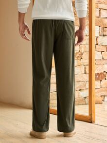 Mercer Haus 1pc Men's Outdoor Casual Corduroy Pants, Comfortable Breathable Loose Straight Leg Trousers, Fashionable For Spring & Autumn - Army Green - View 2
