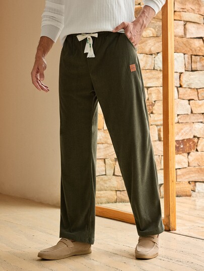 Mercer Haus 1pc Men's Outdoor Casual Corduroy Pants, Comfortable Breathable Loose Straight Leg Trousers, Fashionable For Spring & Autumn