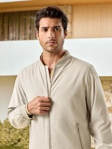 Mercer Haus MADHERO Men's Lightweight Slim Fit Softshell Windbreaker Jacket, Autumn - Light Grey - View 7