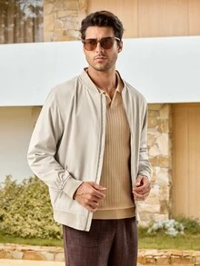 Mercer Haus MADHERO Men's Lightweight Slim Fit Softshell Windbreaker Jacket, Autumn - Light Grey - View 4