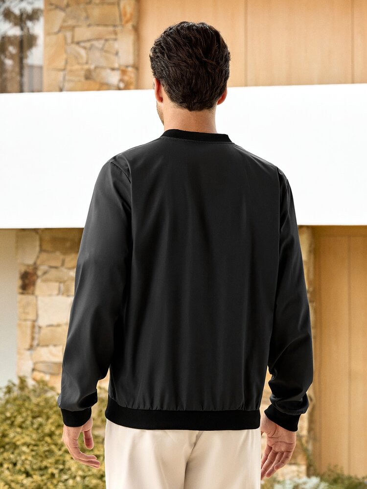 Mercer Haus Outdoor Lightweight Comfortable Thin Material Slim Fit Casual Sports Baseball Jacket With Stand Collar, Solid Color Zip-Up Jacket - Dark Grey - View 2