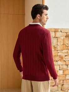 Mercer Haus ALTZTAR 男士休闲罗纹针织衫，圆领，简约时尚，适合日常穿着 - 中紫紅色 - 查看 2