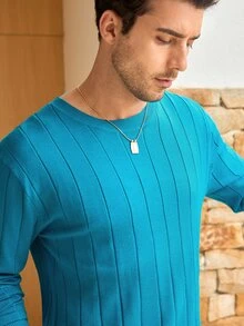 Mercer Haus ALTZTAR 男士休闲罗纹针织衫，圆领，简约时尚，适合日常穿着 - 薄荷藍 - 查看 7