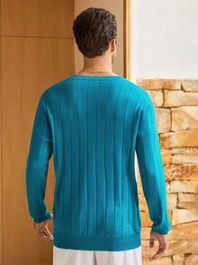 Mercer Haus ALTZTAR 男士休闲罗纹针织衫，圆领，简约时尚，适合日常穿着 - 薄荷藍 - 查看 2