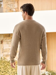 Mercer Haus Lightweight Casual Textured Knit Oversized Unisex Sweater, Minimalist Design, Loose Fit Crew Neck Pullover, Suitable For Autumn/Winter - Beige - View 2