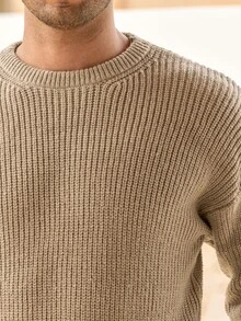 Mercer Haus Lightweight Casual Textured Knit Oversized Unisex Sweater, Minimalist Design, Loose Fit Crew Neck Pullover, Suitable For Autumn/Winter - Beige - View 8