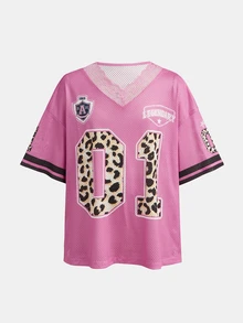 Tween Girl Casual Daily Street Fashion Lace Loose T-Shirt Top - Pink - View 5