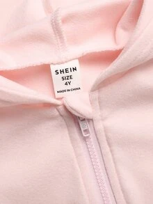 SHEIN Young Girl Young Girl Young Girl Young Girl Fashion Casual Knit Solid Color Hooded Jacket Set - Pink - View 2