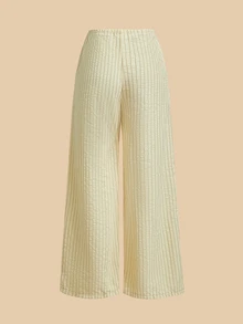 Opulessa Women's Textured Fashion Yellow Colorblock Drawstring Waist Loose Cover-Up Top And Pants Beach Vacation Summer Casual Jamican Sexy Tropical - Multicolor - View 2