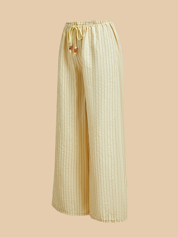 Opulessa Women's Textured Fashion Yellow Colorblock Drawstring Waist Loose Cover-Up Top And Pants Beach Vacation Summer Casual Jamican Sexy Tropical - Multicolor - View 3