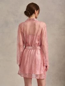 EverLounge Women's Lace Trimmed Sleepwear Set Pajama Set, Fall Winter Clothes - Coral Pink - View 2