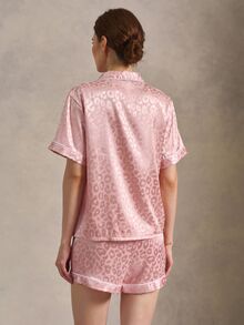 EverLounge 女士提花领短袖衬衫和短裤睡衣套装，适合夏季 - 粉色 - 查看 2