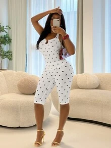 Glyssa Polka Dot Sexy Outfit | Halter Neck Hollow Out + Slim FitBermuda Shorts, Suitable For Home And Outdoor Wear - Black and White - View 1