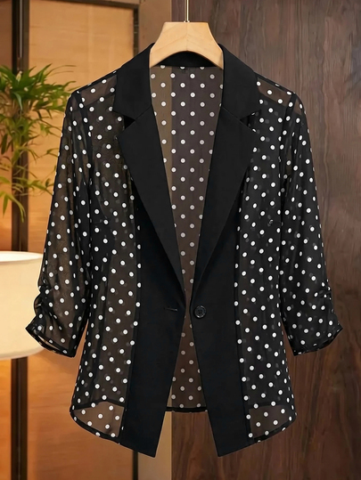 Comfylo Plus Size Women's Polka Dot Single Button Casual Elegant Business Casual Versatile Commute Travel Blazer Autumn Office Evening Formal