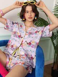Chillnights Young Cute Cat Cartoon Print Wearable Women's Pajama Set - Multicolor - View 5