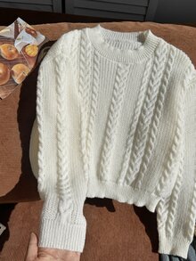 SHEIN Pull blanc à torsades pour filles, Top décontracté et stylé à manches longues, doux pour l'automne et l'hiver, pour la rentrée, Noël, Halloween, les voyages et le quotidien - Blanc - Voir 6