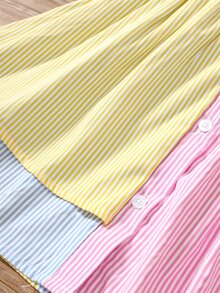 SHEIN Elladie kids Young Girl Multicolor Striped Color Block Elegant Collared Short Sleeve A-line Dress For Summer - MultiWarna - View 7