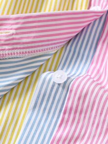 SHEIN Elladie kids Young Girl Multicolor Striped Color Block Elegant Collared Short Sleeve A-line Dress For Summer - MultiWarna - View 5