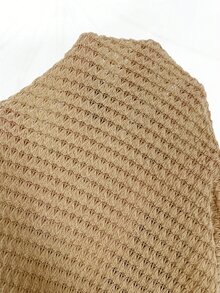 SHEIN LUNE Camel Waffle Knit Casual T-Shirt For Spring And Summer Brunch Everyday Daytime Daily - Khaki - View 6