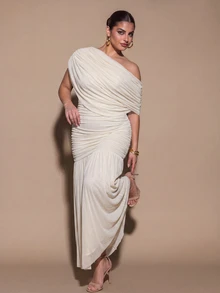 SHEIN BAE CURVE Plus Size Women's Apricot Long Dress, Elegant Party Dress - Apricot - View 6