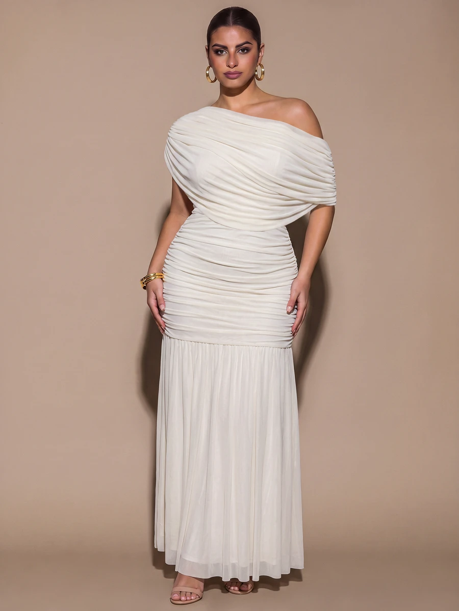 SHEIN BAE CURVE Plus Size Women's Apricot Long Dress, Elegant Party Dress - Apricot - View 1