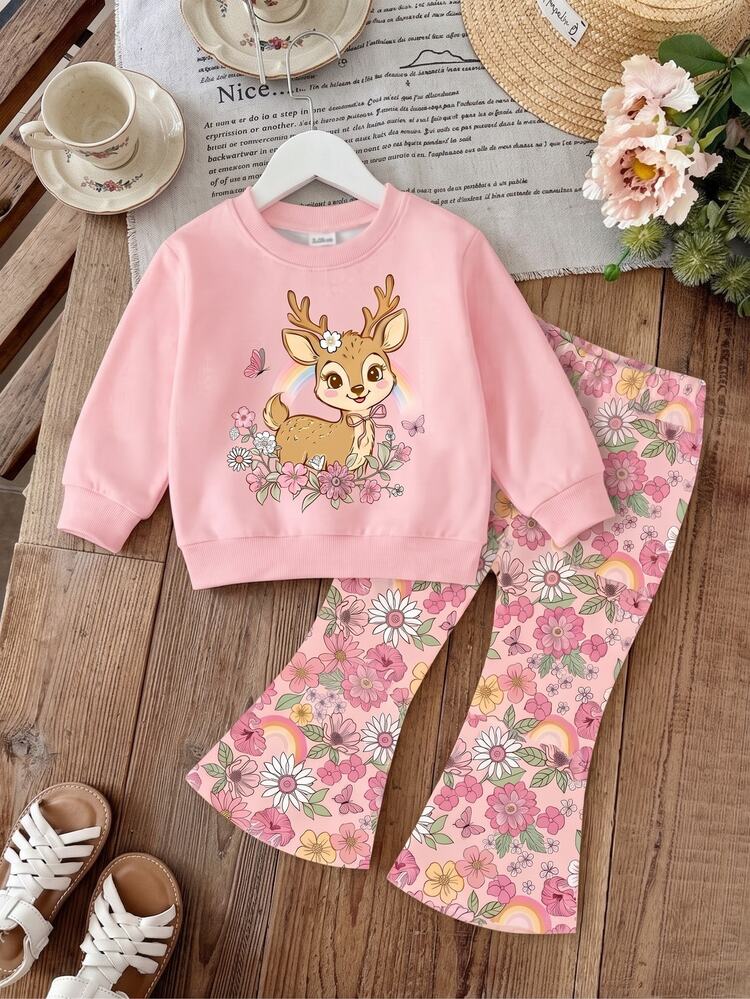 Baby Girl Casual Knitted Soft Thick Crew Neck Long Sleeve Sweatshirt And Flared Leggings Set, Suitable For Autumn/Winter - Multicolor - View 5