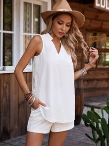EMERY ROSE Women's Fashionable Solid Soft And Comfortable Summer 2pcs Set - White - View 7