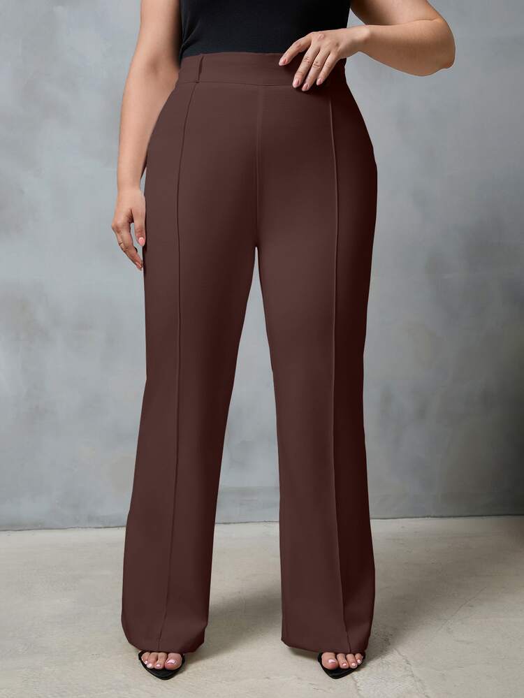 EURMUSE Plus High Waist Flare Leg Suit Pants - Chocolate Brown - View 1