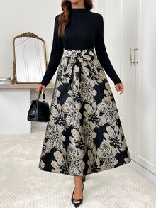 SHEIN Clasi 女款花卉印花長袖優雅洋裝 - 黑色 - 查看 6