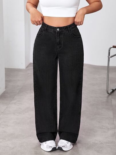 Plus High Waist Straight Leg Jeans