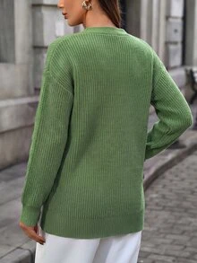 SHEIN Frenchy Drop Shoulder Button Front Cardigan - Green - View 2