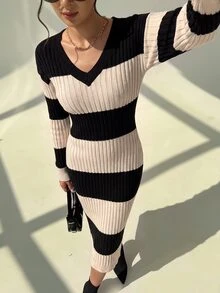 SHEIN Cottnline 無腰帶兩色落肩毛衣洋裝 - 彩色 - 查看 3