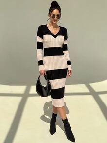 SHEIN Cottnline 無腰帶兩色落肩毛衣洋裝 - 彩色 - 查看 4