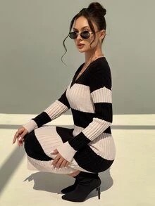 SHEIN Cottnline 無腰帶兩色落肩毛衣洋裝 - 彩色 - 查看 5