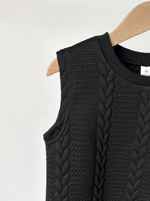 SHEIN 男童提花背心短裤套装，黑色图案正面，舒适针织面料，休闲度假通勤风格 - 黑色 - 查看 6