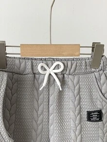SHEIN 男童提花背心短裤套装，黑色图案正面，舒适针织面料，休闲度假通勤风格 - 深灰色 - 查看 6