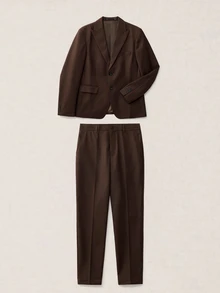 Calmiston Men 1pc Peak Collar Blazer & 1pc Formal Suit Pants, Old Money Style, Ceremony - Coffee Brown - View 12