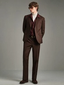 Calmiston Men 1pc Peak Collar Blazer & 1pc Formal Suit Pants, Old Money Style, Ceremony - Coffee Brown - View 6