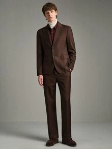 Calmiston Men 1pc Peak Collar Blazer & 1pc Formal Suit Pants, Old Money Style, Ceremony - Coffee Brown - View 8