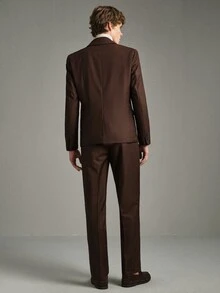 Calmiston Men 1pc Peak Collar Blazer & 1pc Formal Suit Pants, Old Money Style, Ceremony - Coffee Brown - View 9