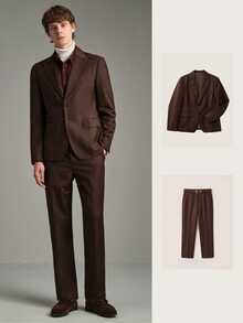 Calmiston Men 1pc Peak Collar Blazer & 1pc Formal Suit Pants, Old Money Style, Ceremony - Coffee Brown - View 10