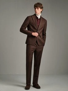 Calmiston Men 1pc Peak Collar Blazer & 1pc Formal Suit Pants, Old Money Style, Ceremony - Coffee Brown - View 4