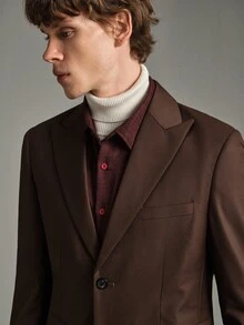 Calmiston Men 1pc Peak Collar Blazer & 1pc Formal Suit Pants, Old Money Style, Ceremony - Coffee Brown - View 5