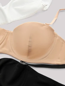 Veilyse 3件組純色網格鋼圈內衣，性感舒適聚攏吊帶胸罩，女款內衣 - 彩色 - 查看 9
