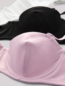 Veilyse 3pcs Solid Color Mesh Underwire Bra, Sexy Comfortable Push-Up Strappy Bra, Women's Lingerie - Multicolor - View 7