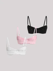 Veilyse 3pcs Solid Color Mesh Underwire Bra, Sexy Comfortable Push-Up Strappy Bra, Women's Lingerie - Multicolor - View 2