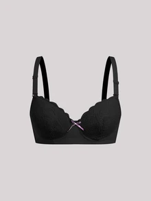 Hourtrue 3 件女士舒适多色性感蕾丝钢圈软杯纯色文胸内衣胸罩 - 彩色 - 查看 4