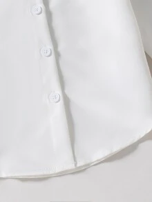 SHEIN 女童秋季白色條紋草莓襯衫，簡約可愛，時尚百搭，適合日常穿著與外出，長袖沙灘風 - 白色 - 查看 5